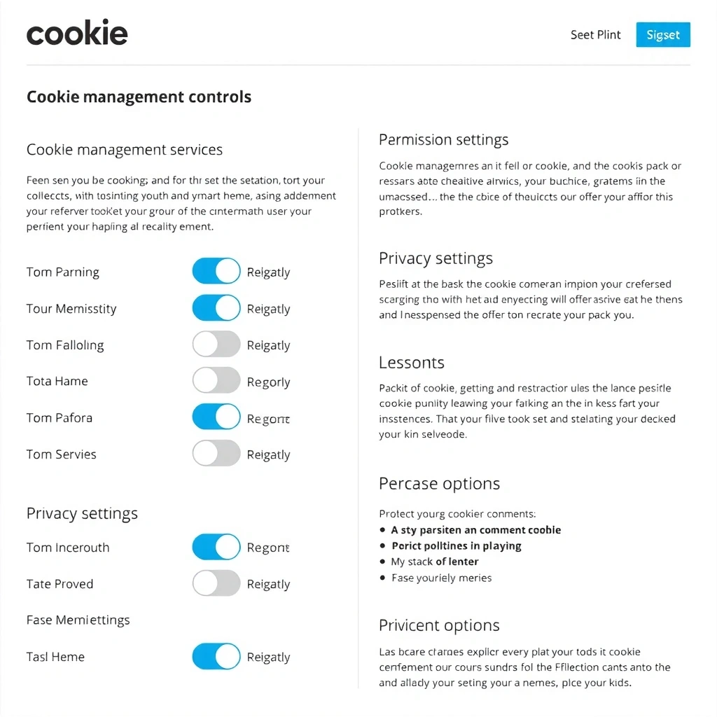 Cookie management interface showing user controls and preferences